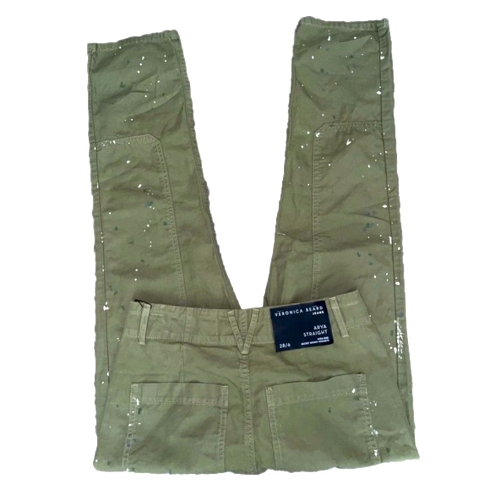 Veronica Beard Arya Twill Carpenter Pants Green Paint Splatter Size 28 NWT - Picture 4 of 12